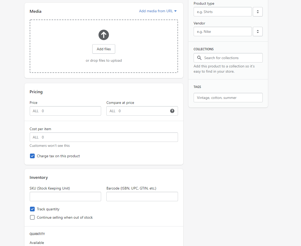 shopify Kategorien hinzufügen