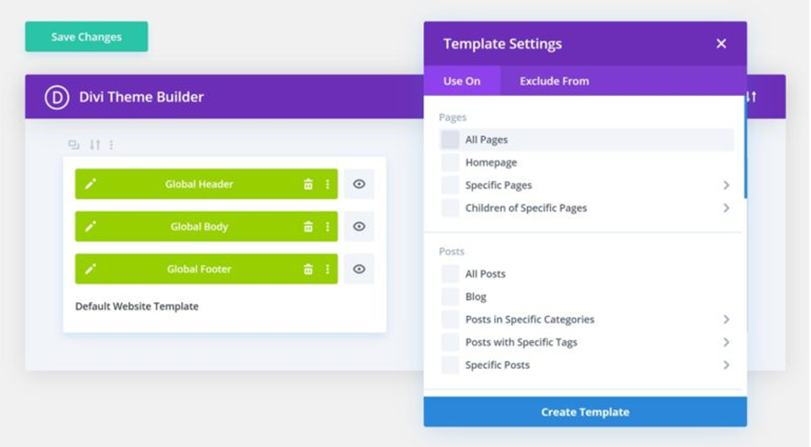 Theme Builder Vorlageneinstellungen